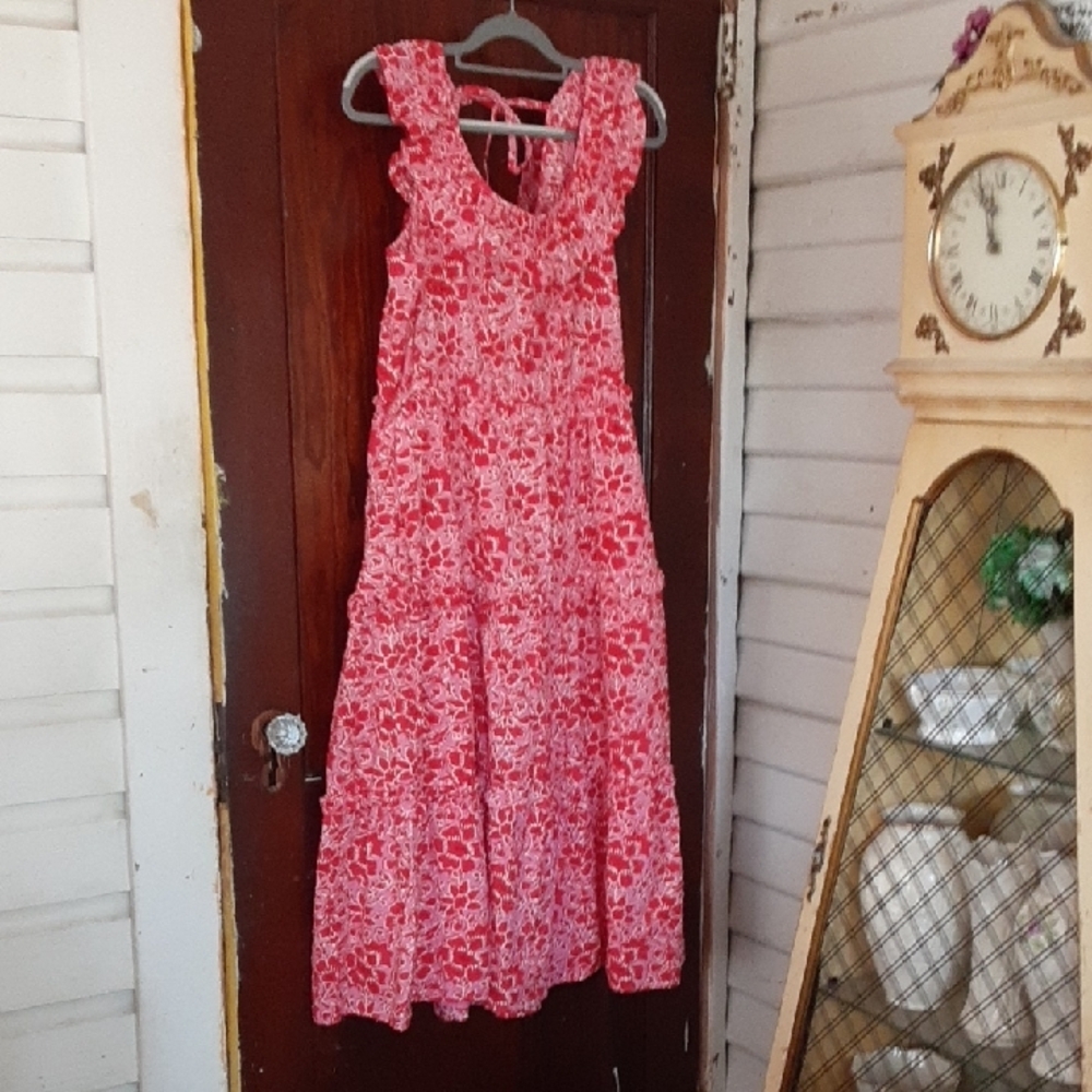 J. Crew Factory Vibrant Textured Red and White Multi Tiered Msxi Dress Sz 12
